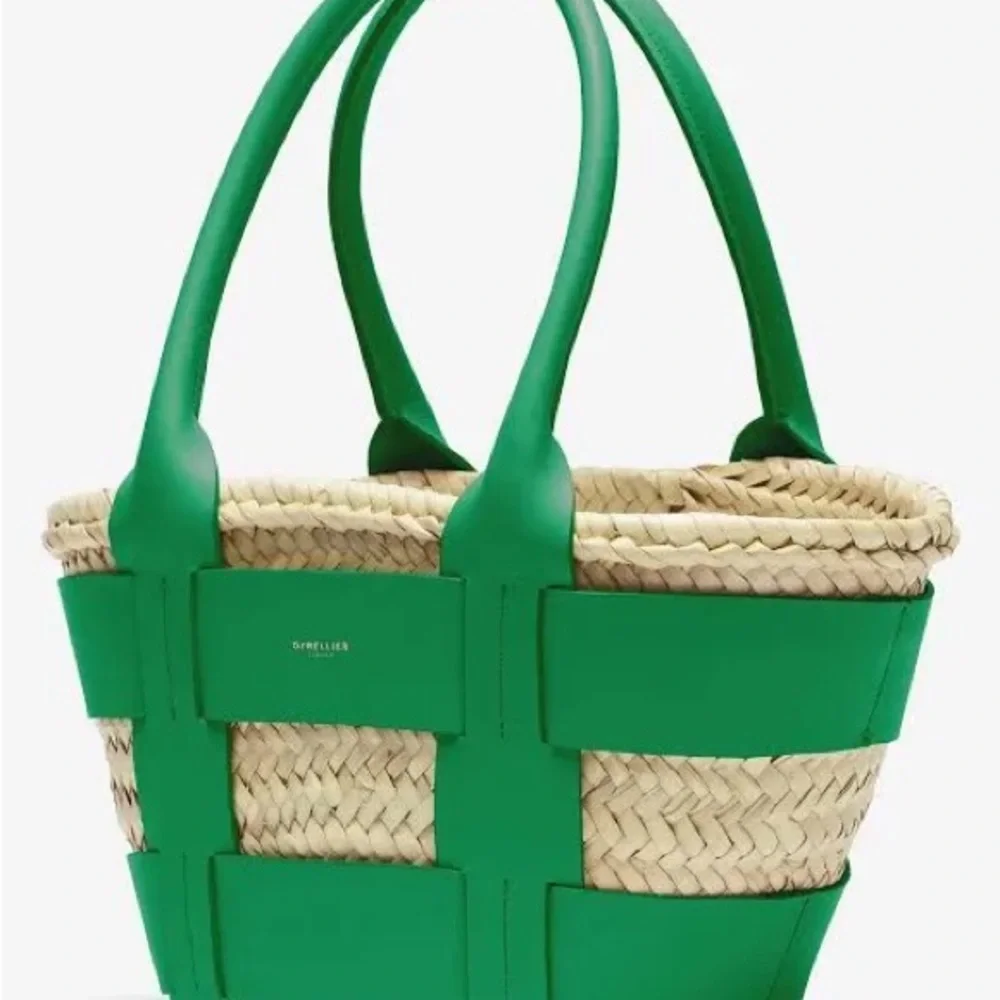DeMellier Green and Natural Woven Santorini Satchel Tote